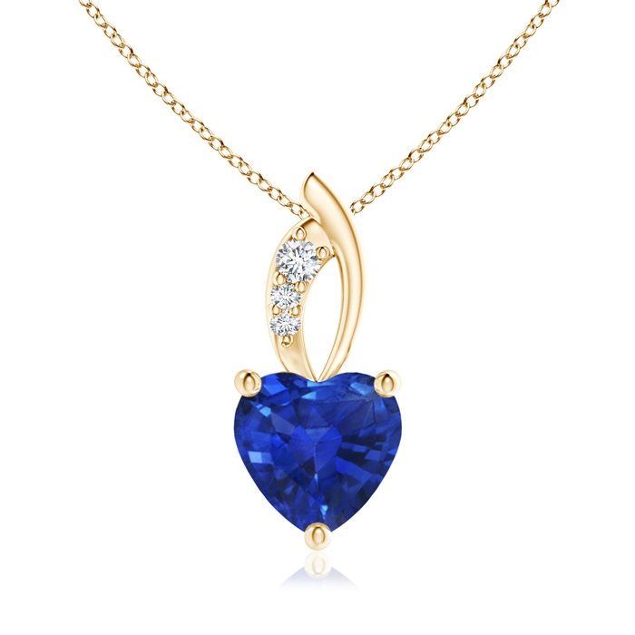 7mm AAA Blue Sapphire Heart Pendant with Diamond Accents in Yellow Gold