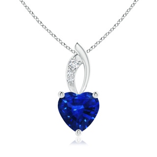 7mm AAAA Blue Sapphire Heart Pendant with Diamond Accents in P950 Platinum