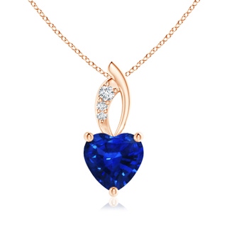 7mm AAAA Blue Sapphire Heart Pendant with Diamond Accents in Rose Gold