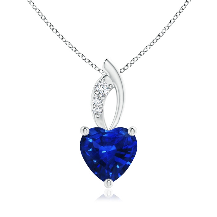 7mm AAAA Blue Sapphire Heart Pendant with Diamond Accents in White Gold