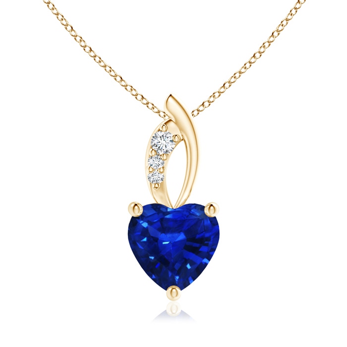 7mm AAAA Blue Sapphire Heart Pendant with Diamond Accents in Yellow Gold 