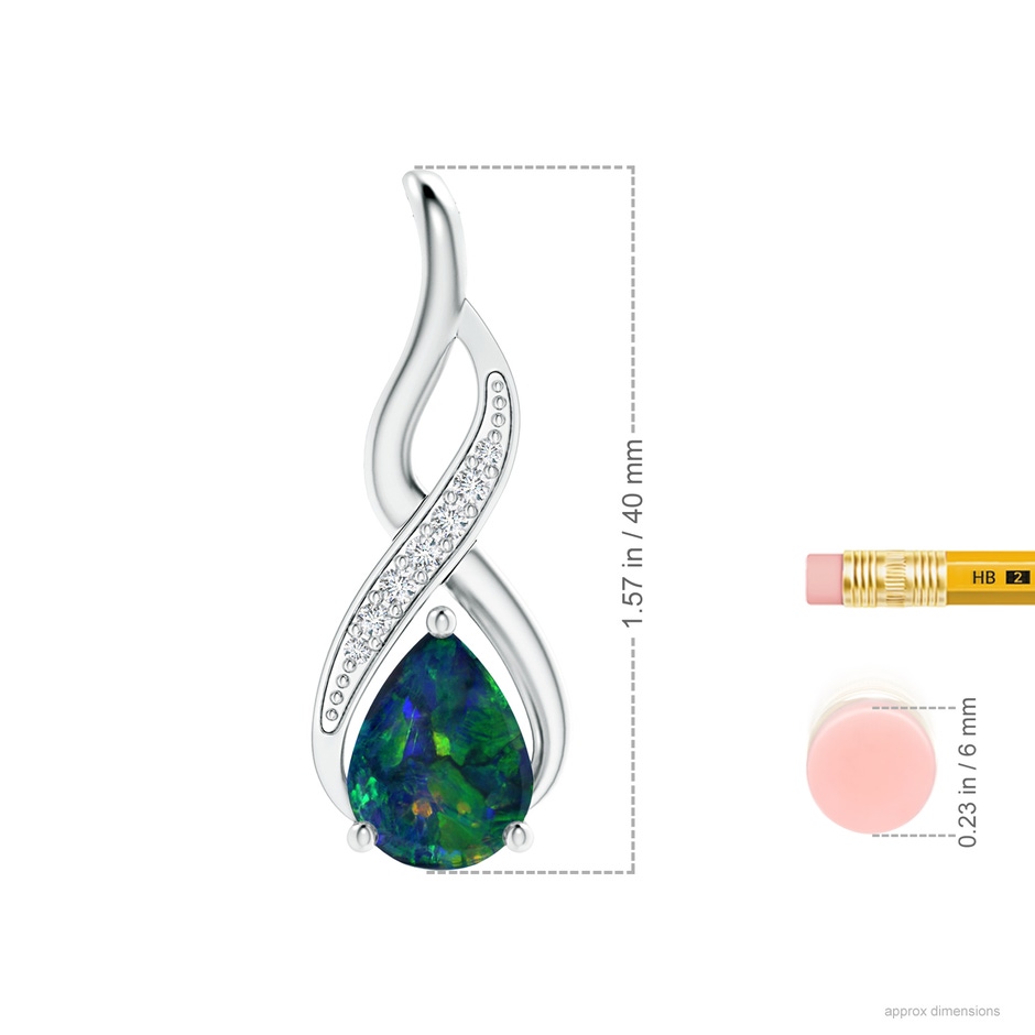 13.16x9.81x2.89mm AAA GIA Certified Black Opal Infinity Swirl Pendant with Diamonds in P950 Platinum ruler