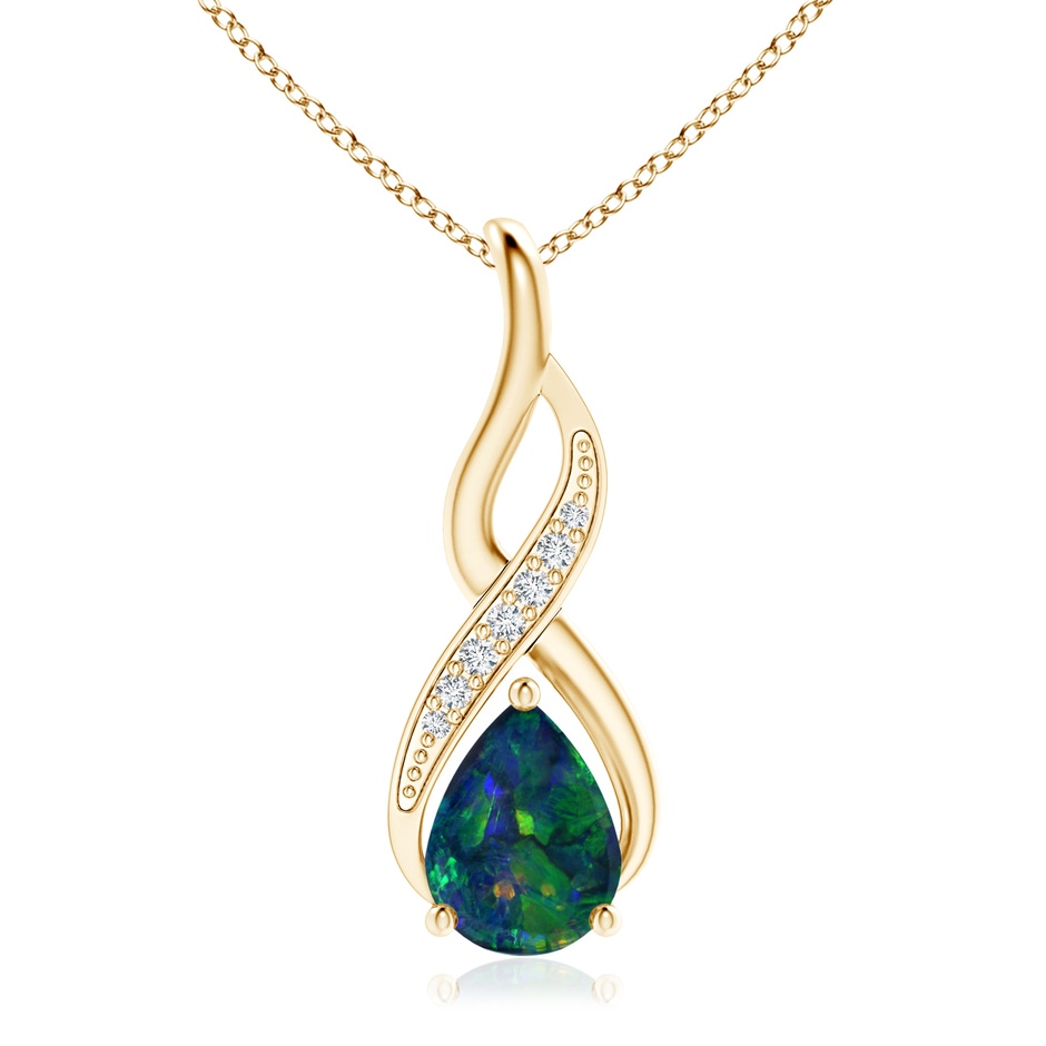 13.16x9.81x2.89mm AAA GIA Certified Black Opal Infinity Swirl Pendant with Diamonds in Yellow Gold 