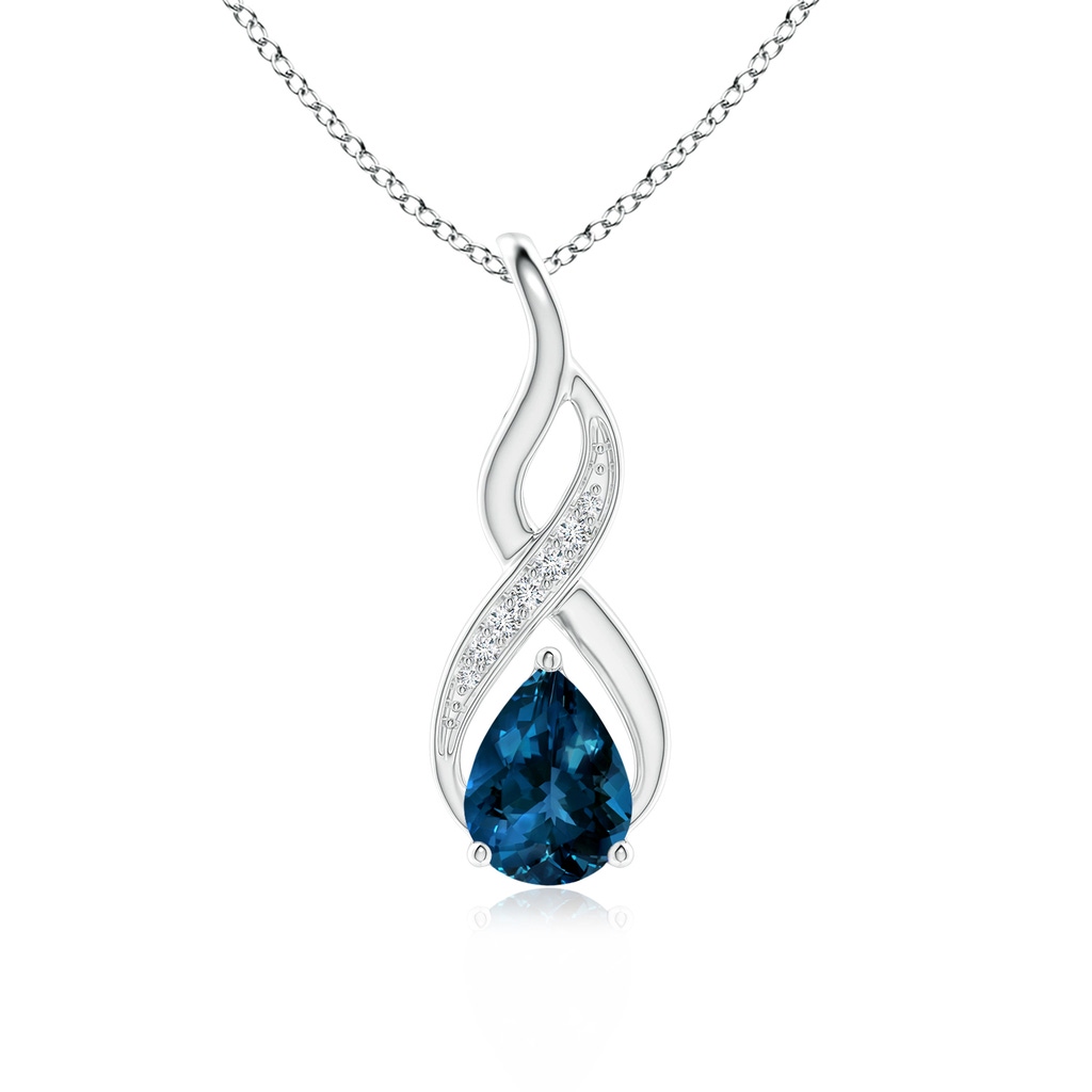 8x6mm AAAA London Blue Topaz Infinity Swirl Pendant with Diamonds in White Gold