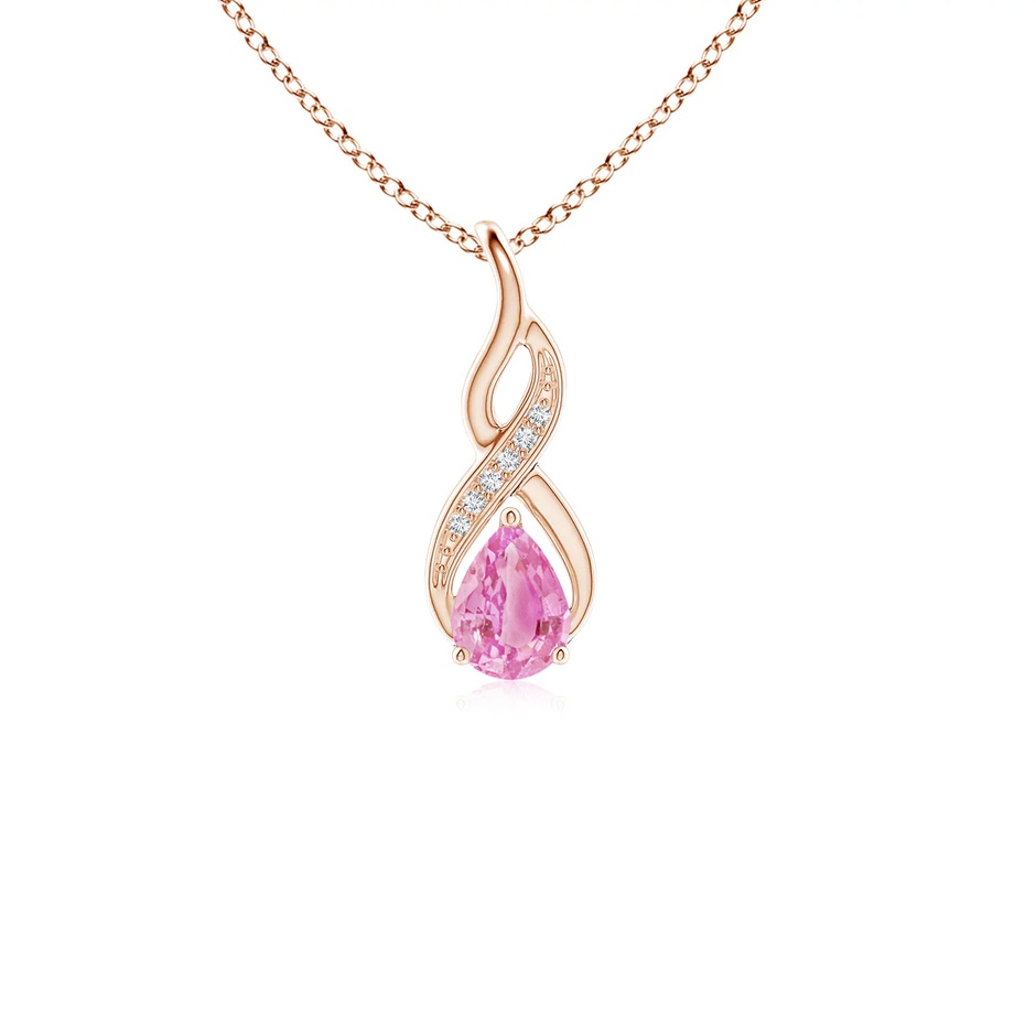 6x4mm A Pink Sapphire Infinity Swirl Pendant with Diamonds in Rose Gold 