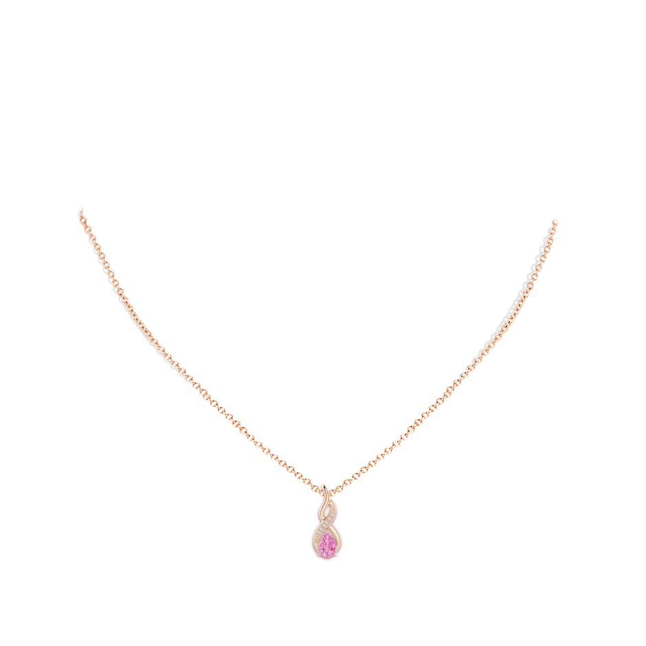 6x4mm A Pink Sapphire Infinity Swirl Pendant with Diamonds in Rose Gold pen
