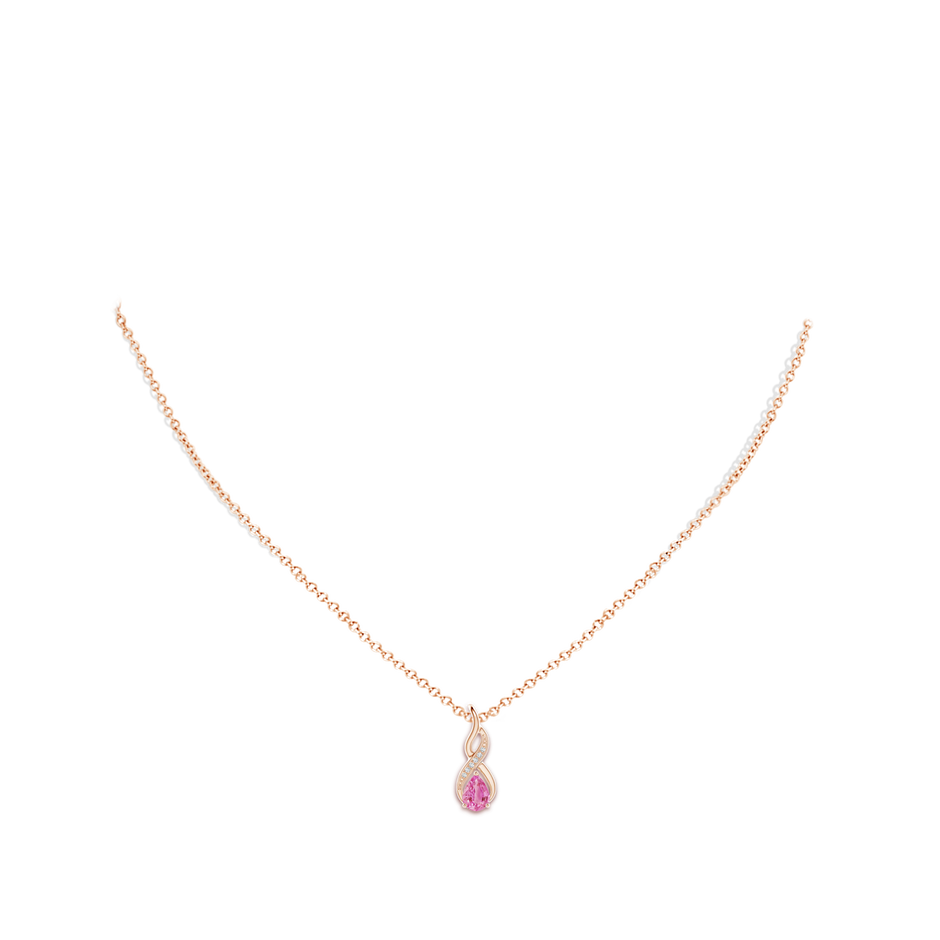 6x4mm AA Pink Sapphire Infinity Swirl Pendant with Diamonds in 9K Rose Gold pen