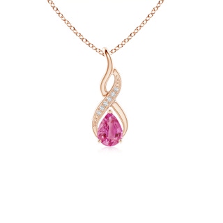 6x4mm AAA Pink Sapphire Infinity Swirl Pendant with Diamonds in Rose Gold