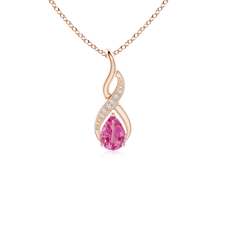 6x4mm AAA Pink Sapphire Infinity Swirl Pendant with Diamonds in Rose Gold 