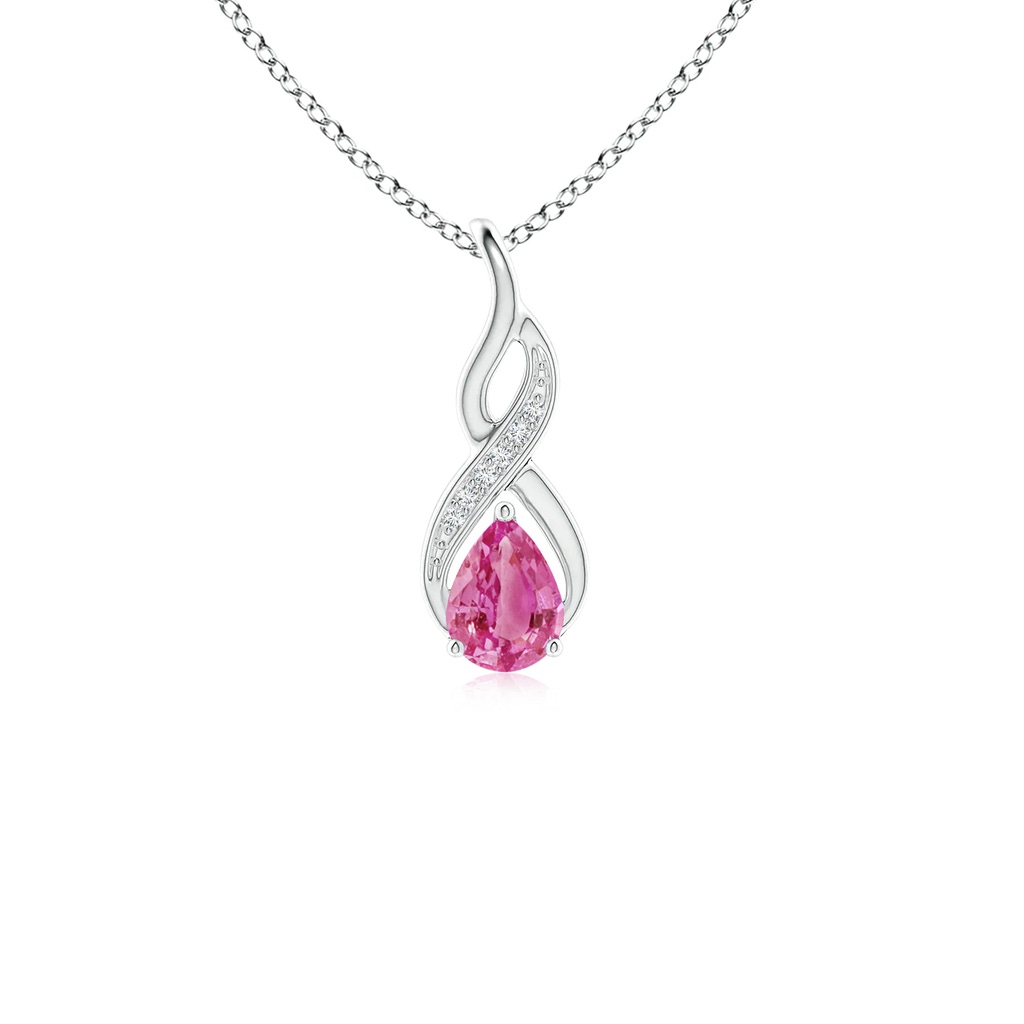 6x4mm AAA Pink Sapphire Infinity Swirl Pendant with Diamonds in White Gold