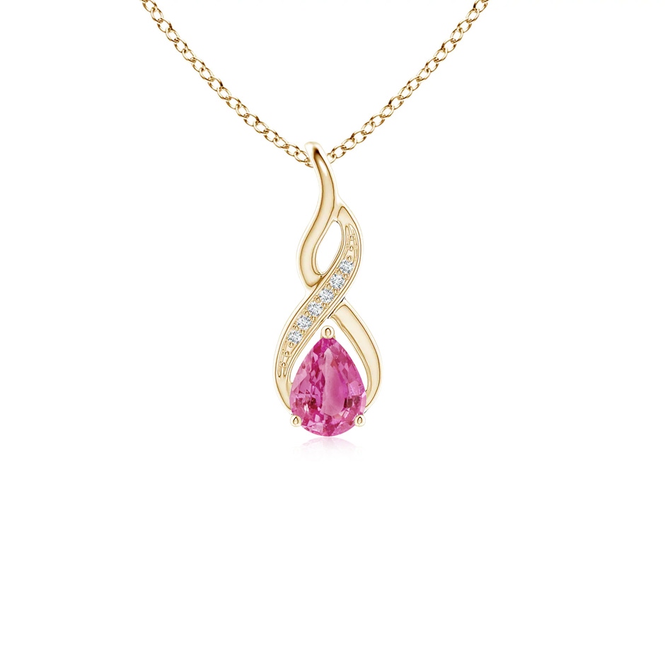 6x4mm AAA Pink Sapphire Infinity Swirl Pendant with Diamonds in Yellow Gold 