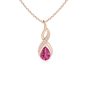 6x4mm AAAA Pink Sapphire Infinity Swirl Pendant with Diamonds in 9K Rose Gold