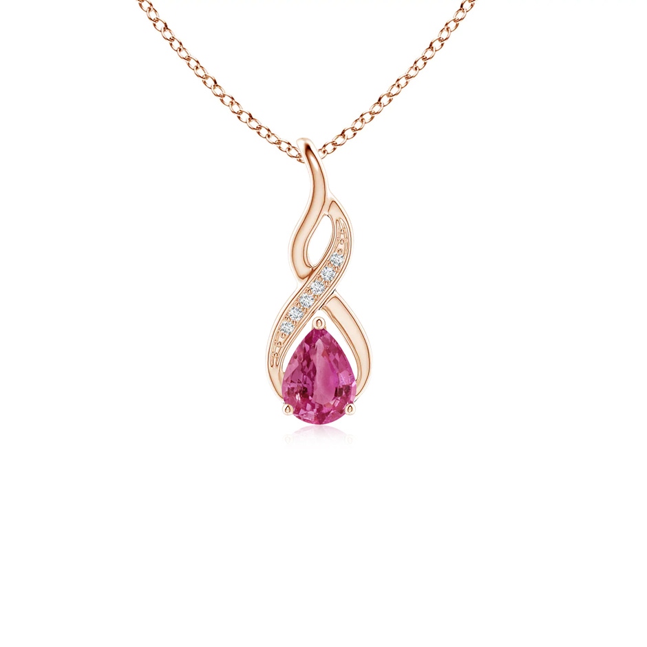 6x4mm AAAA Pink Sapphire Infinity Swirl Pendant with Diamonds in 9K Rose Gold 