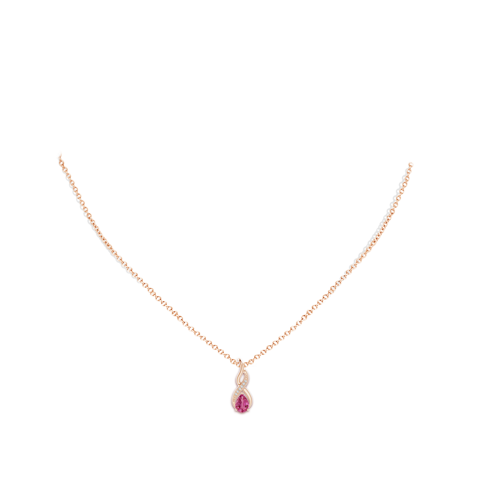6x4mm AAAA Pink Sapphire Infinity Swirl Pendant with Diamonds in 9K Rose Gold pen