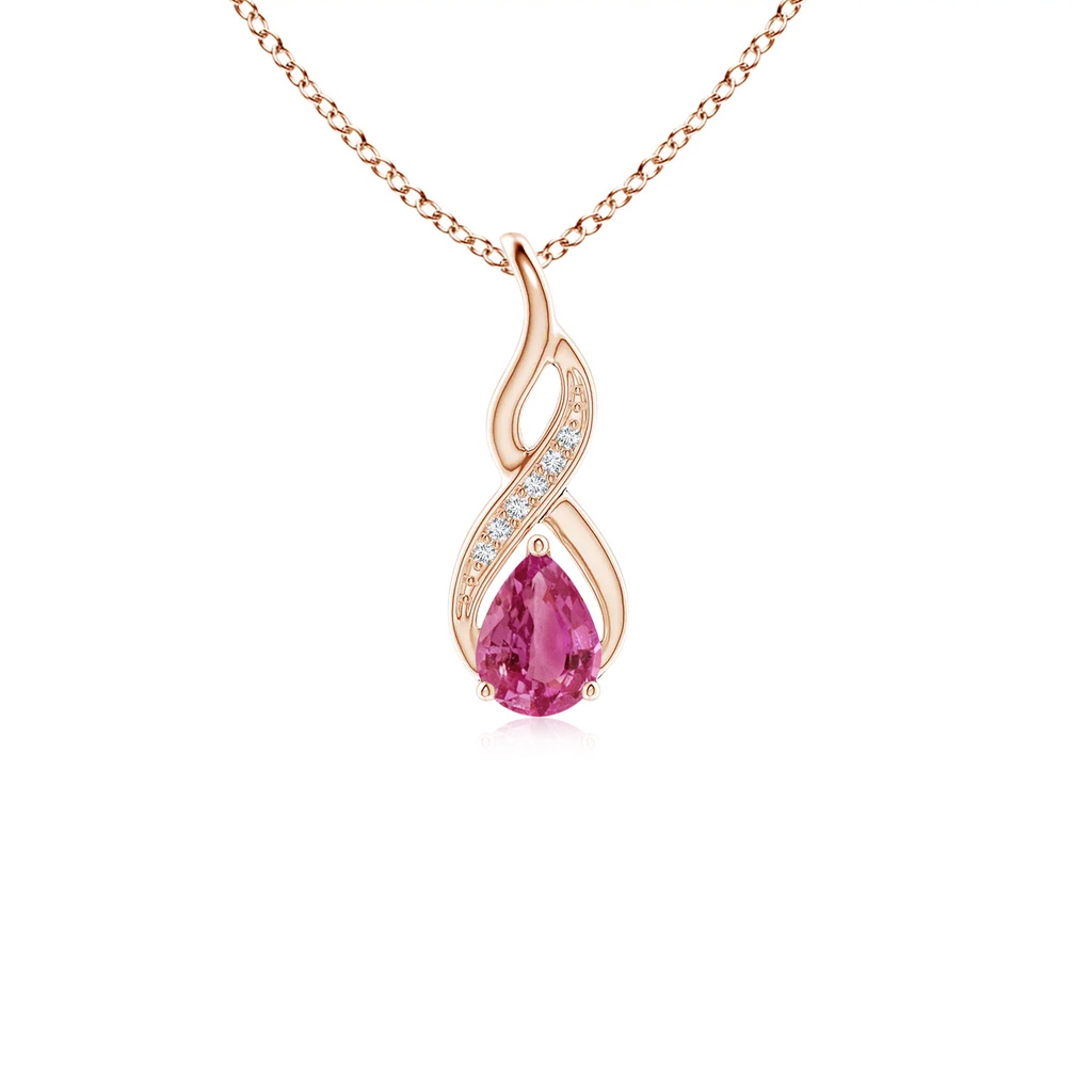 6x4mm AAAA Pink Sapphire Infinity Swirl Pendant with Diamonds in Rose Gold
