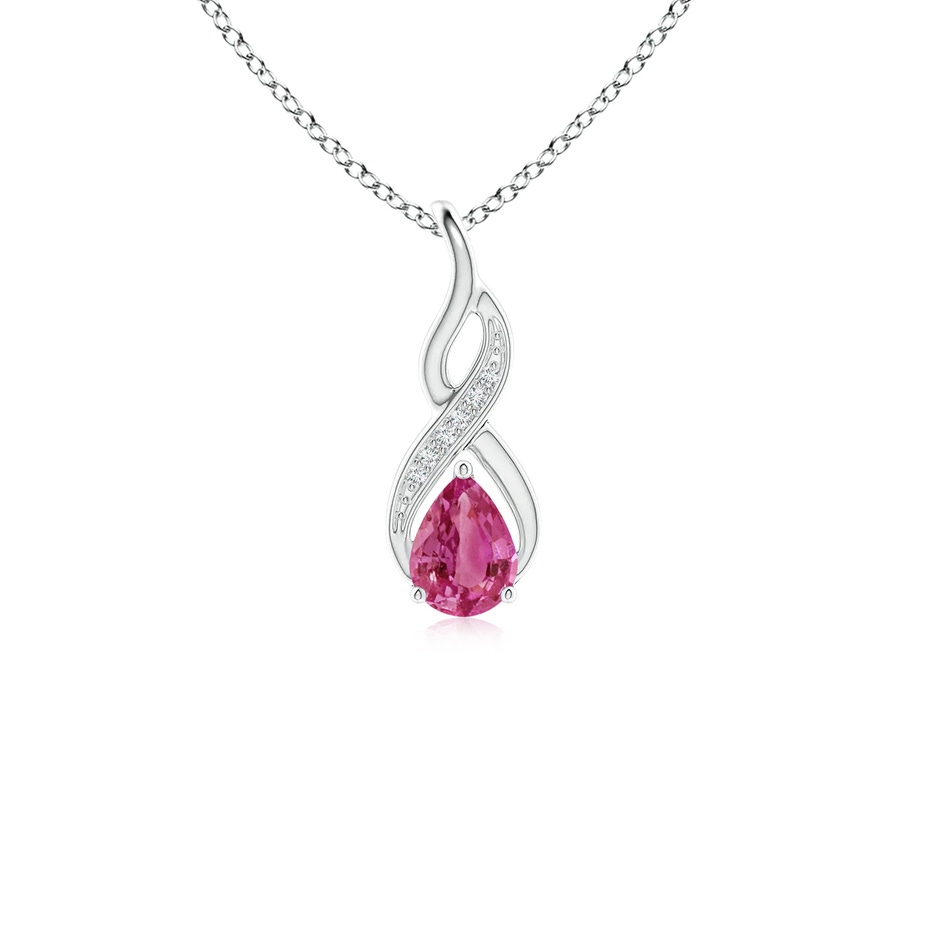 6x4mm AAAA Pink Sapphire Infinity Swirl Pendant with Diamonds in White Gold 