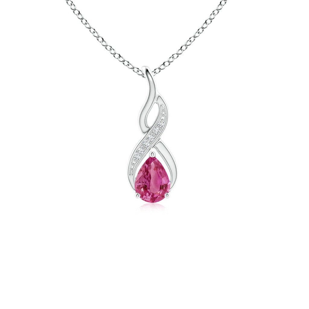 6x4mm AAAA Pink Sapphire Infinity Swirl Pendant with Diamonds in White Gold