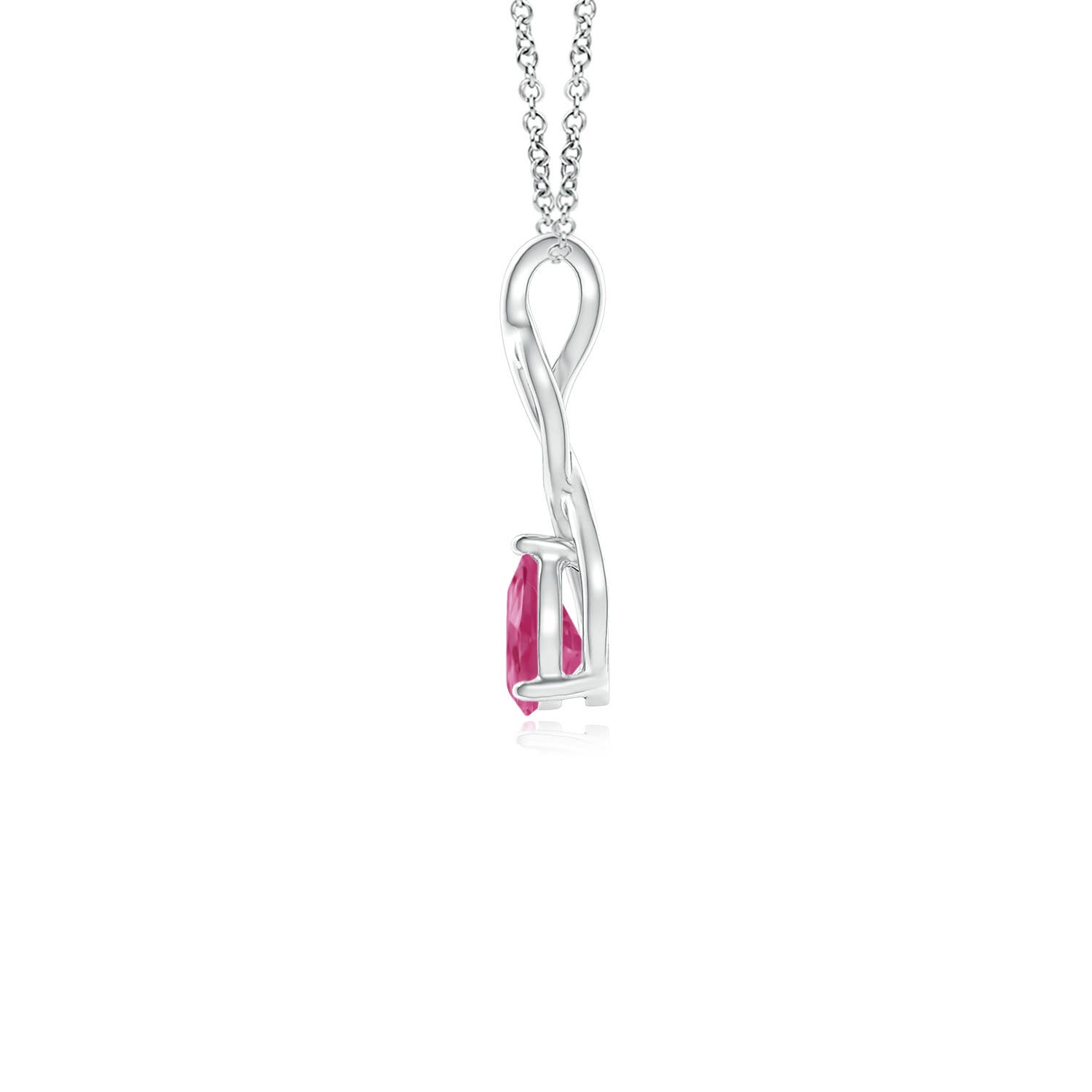 6x4mm AAAA Pink Sapphire Infinity Swirl Pendant with Diamonds in White Gold - side 3