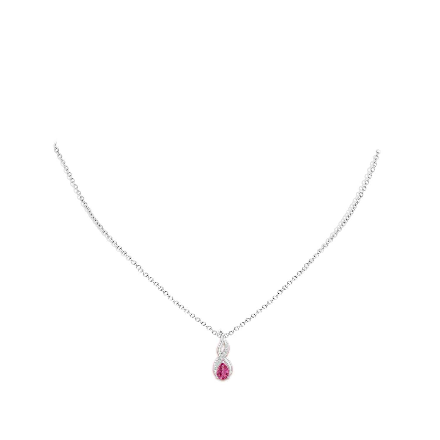 6x4mm AAAA Pink Sapphire Infinity Swirl Pendant with Diamonds in White Gold - body_neck