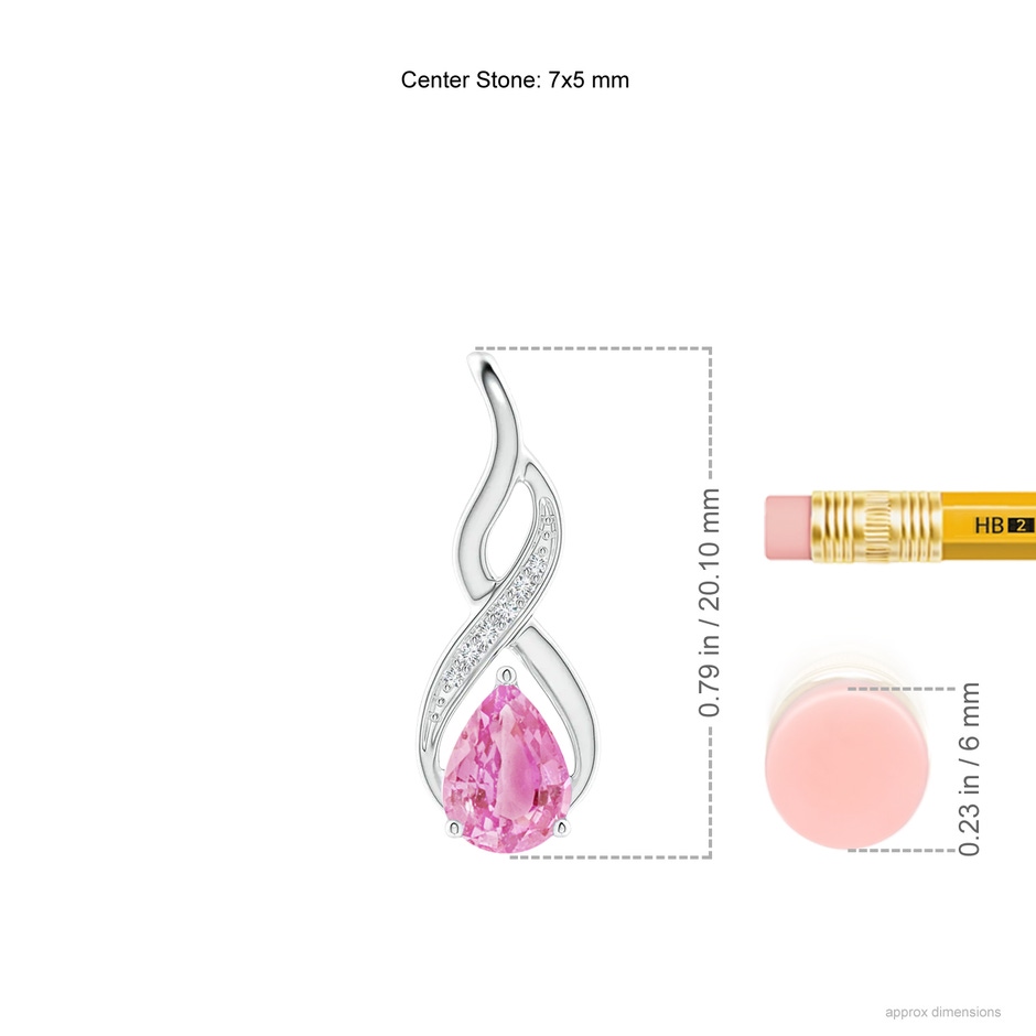 7x5mm A Pink Sapphire Infinity Swirl Pendant with Diamonds in White Gold ruler