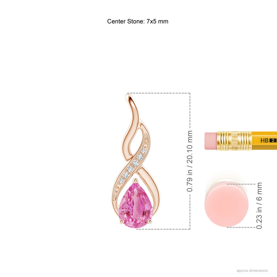 7x5mm AA Pink Sapphire Infinity Swirl Pendant with Diamonds in Rose Gold ruler