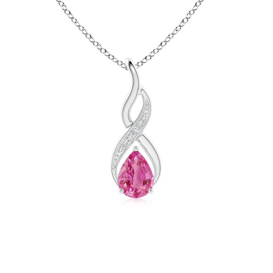 7x5mm AAA Pink Sapphire Infinity Swirl Pendant with Diamonds in White Gold 