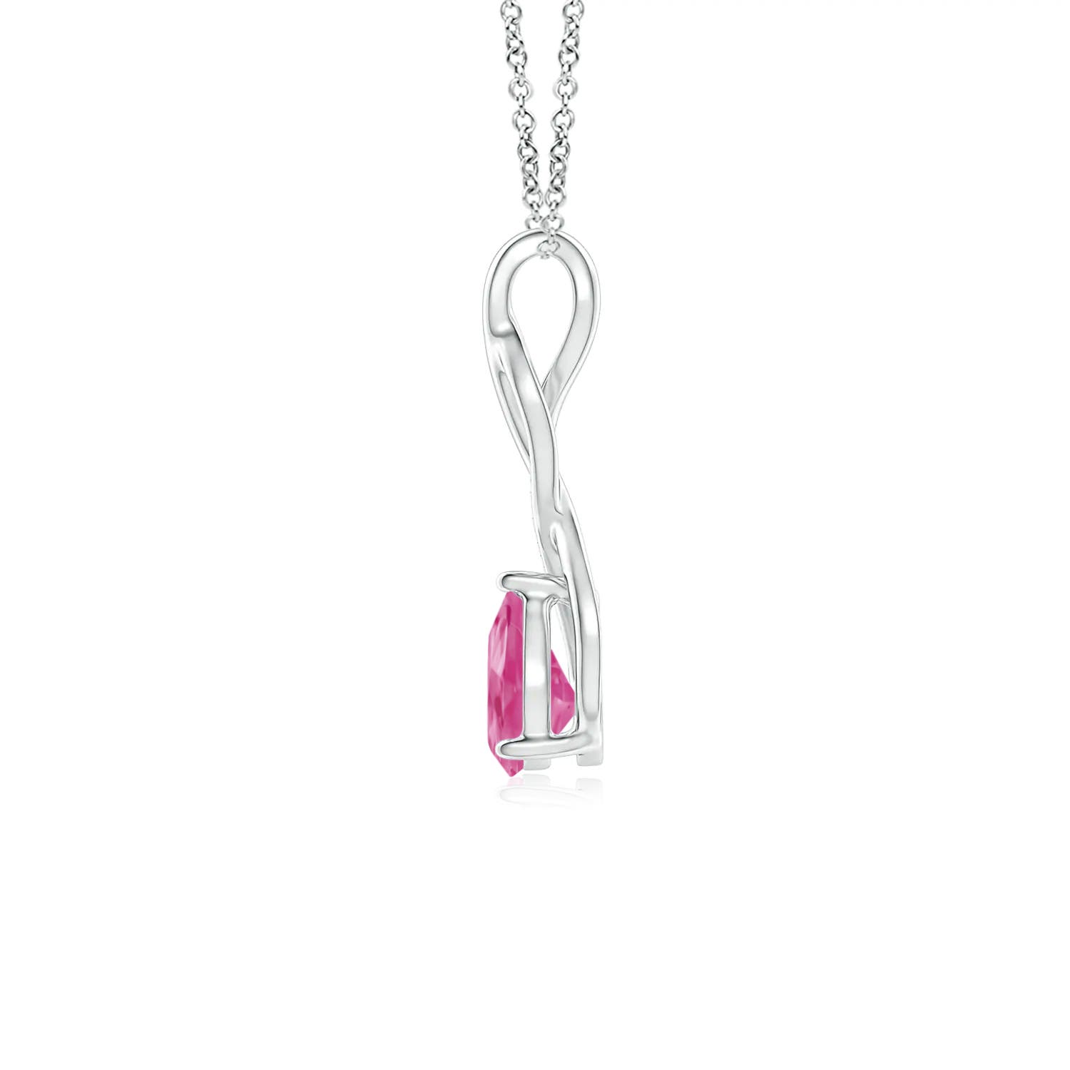 7x5mm AAA Pink Sapphire Infinity Swirl Pendant with Diamonds in White Gold - side 3