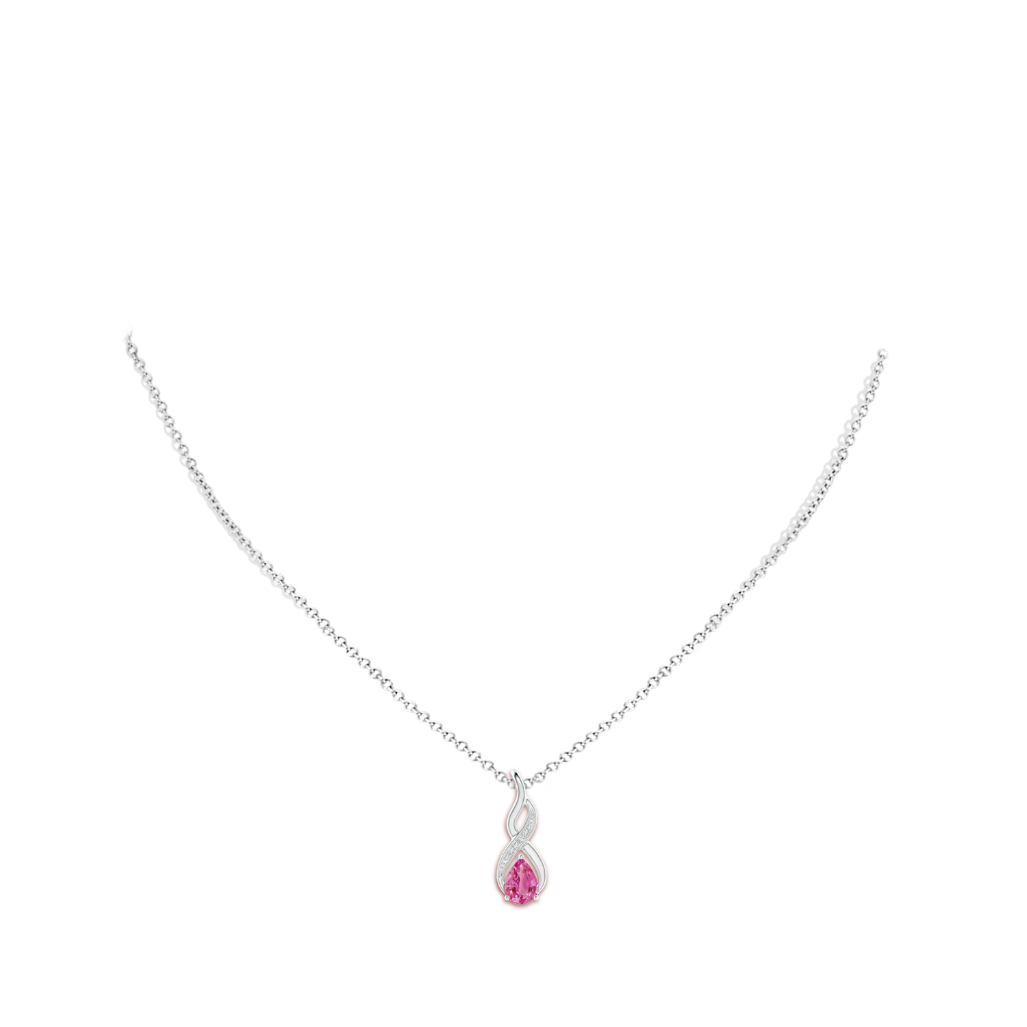 7x5mm AAA Pink Sapphire Infinity Swirl Pendant with Diamonds in White Gold - body_neck