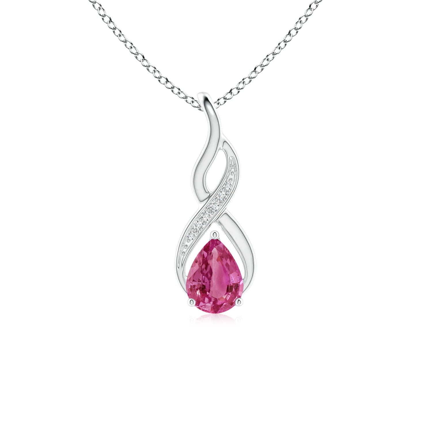 7x5mm AAAA Pink Sapphire Infinity Swirl Pendant with Diamonds in P950 Platinum