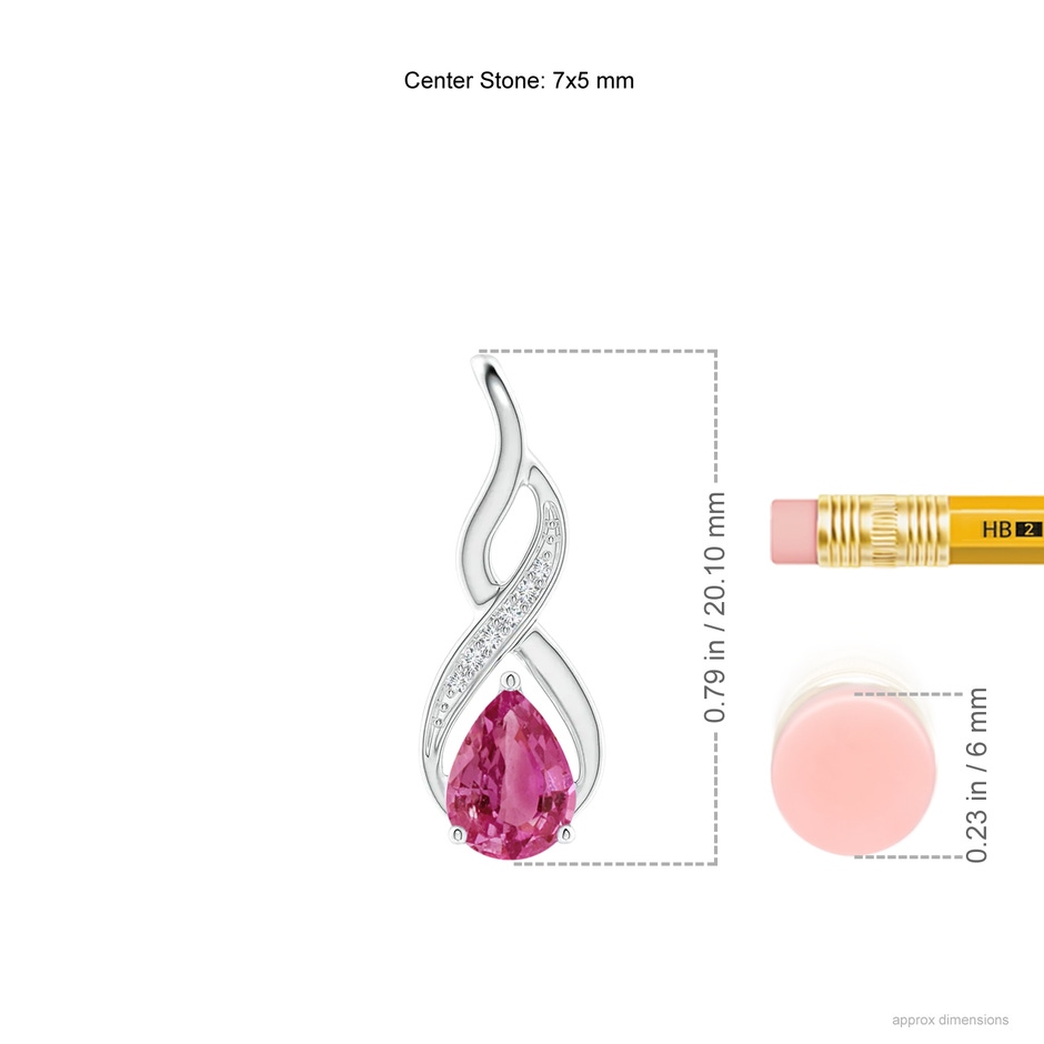 7x5mm AAAA Pink Sapphire Infinity Swirl Pendant with Diamonds in P950 Platinum ruler