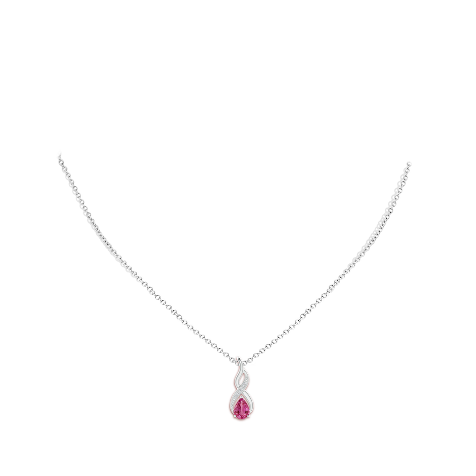 7x5mm AAAA Pink Sapphire Infinity Swirl Pendant with Diamonds in P950 Platinum pen