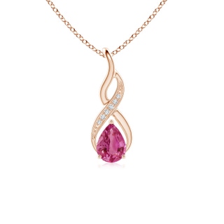 7x5mm AAAA Pink Sapphire Infinity Swirl Pendant with Diamonds in Rose Gold