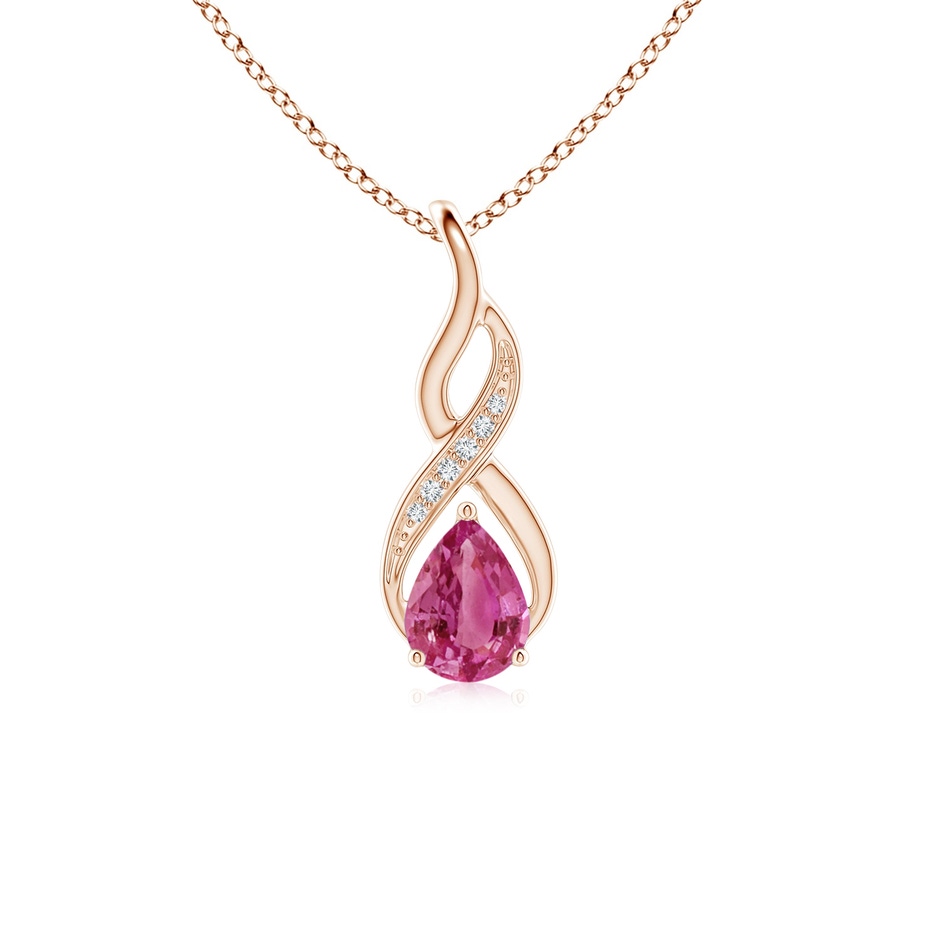 7x5mm AAAA Pink Sapphire Infinity Swirl Pendant with Diamonds in Rose Gold 