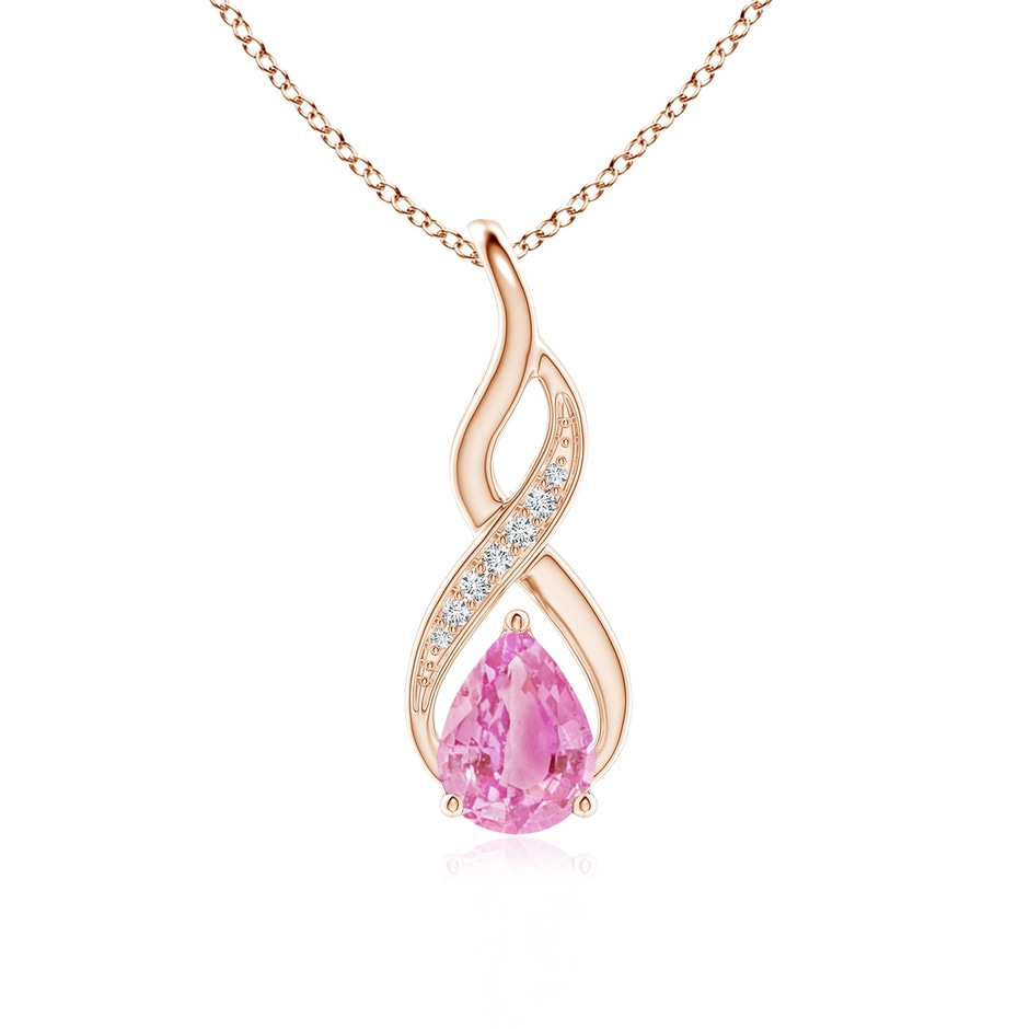 8x6mm A Pink Sapphire Infinity Swirl Pendant with Diamonds in Rose Gold 
