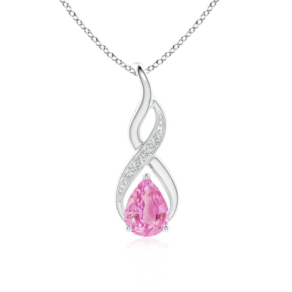 8x6mm A Pink Sapphire Infinity Swirl Pendant with Diamonds in White Gold 