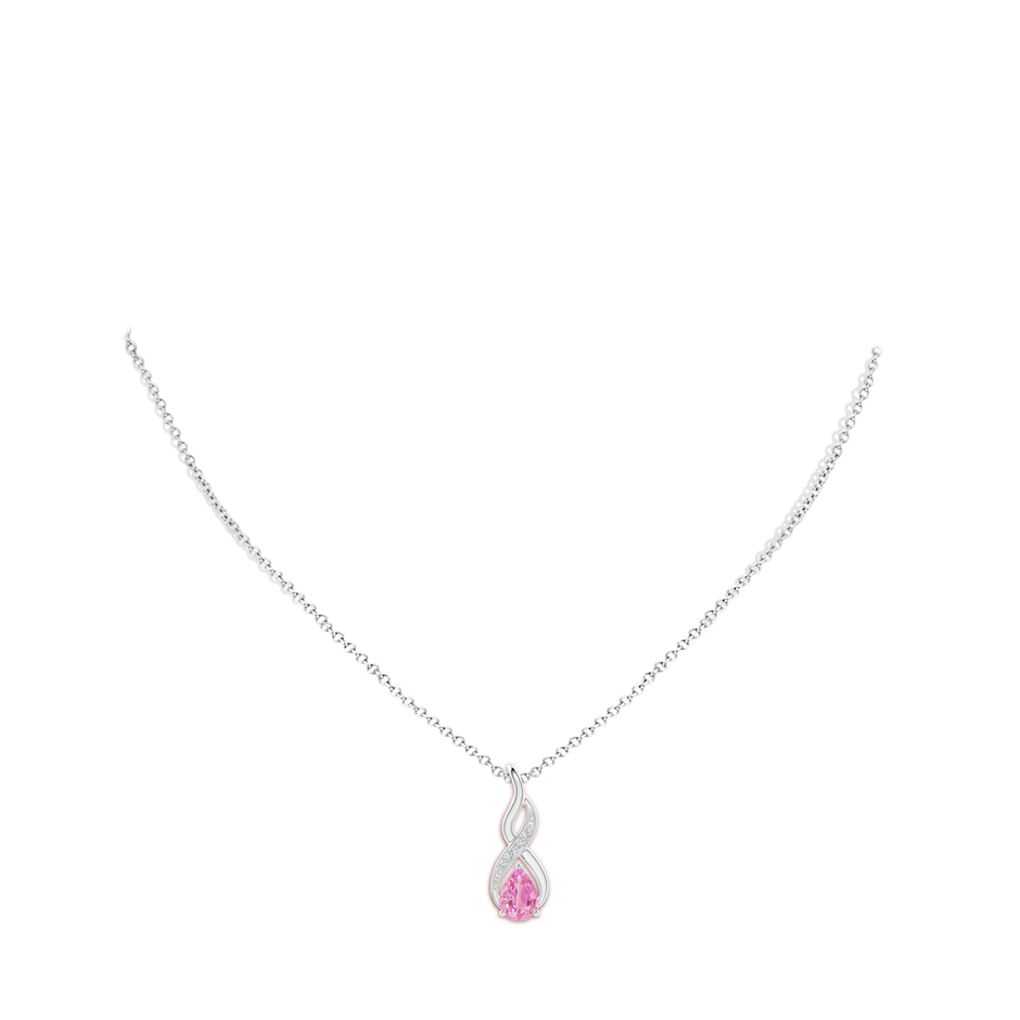 8x6mm A Pink Sapphire Infinity Swirl Pendant with Diamonds in White Gold pen