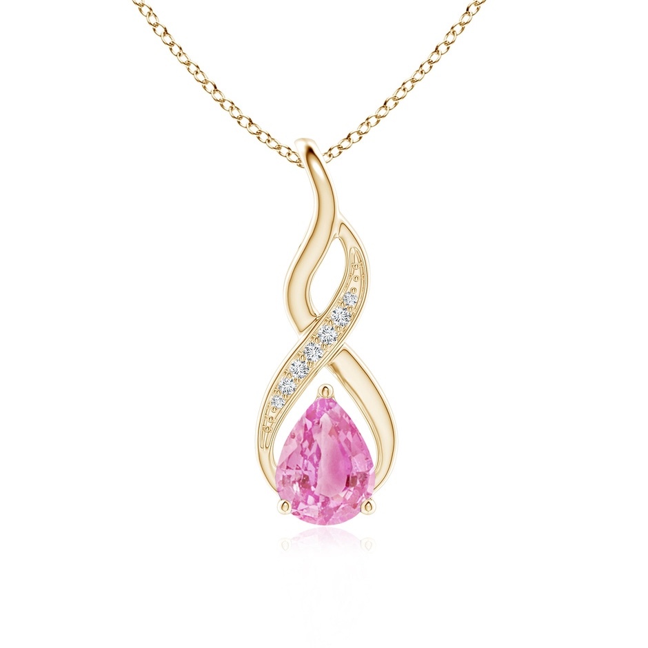 8x6mm A Pink Sapphire Infinity Swirl Pendant with Diamonds in Yellow Gold 