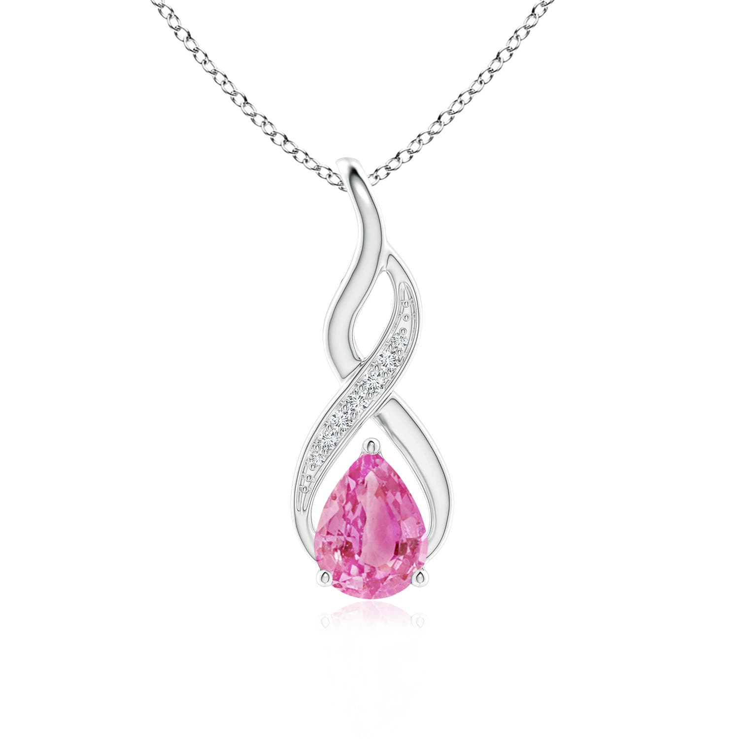 8x6mm AA Pink Sapphire Infinity Swirl Pendant with Diamonds in P950 Platinum