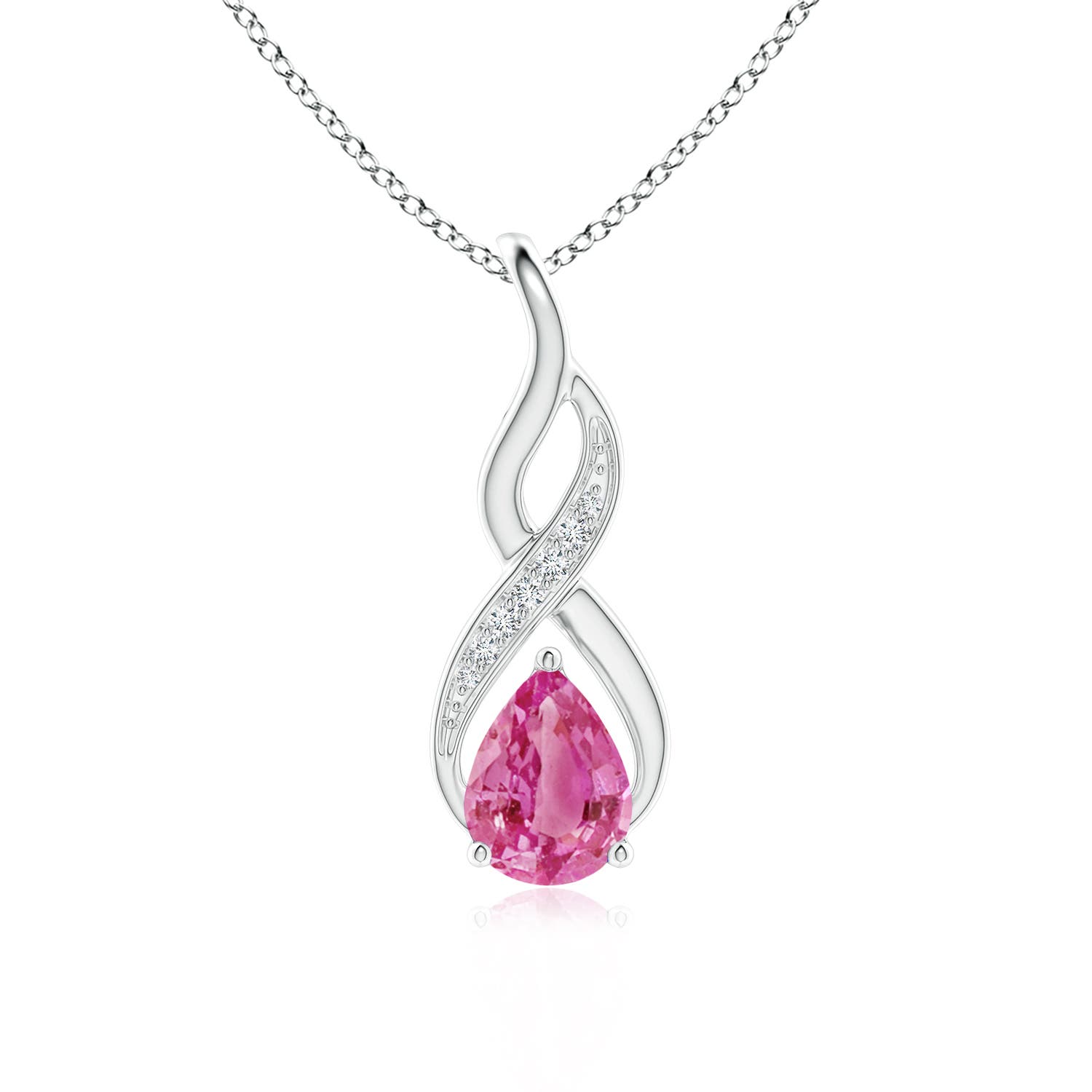 8x6mm AAA Pink Sapphire Infinity Swirl Pendant with Diamonds in White Gold