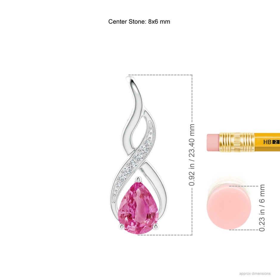 8x6mm AAA Pink Sapphire Infinity Swirl Pendant with Diamonds in White Gold ruler