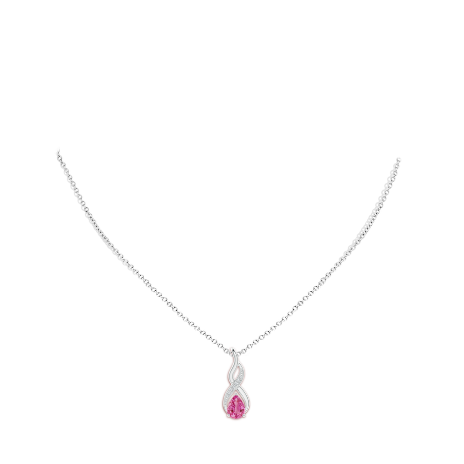 8x6mm AAA Pink Sapphire Infinity Swirl Pendant with Diamonds in White Gold pen
