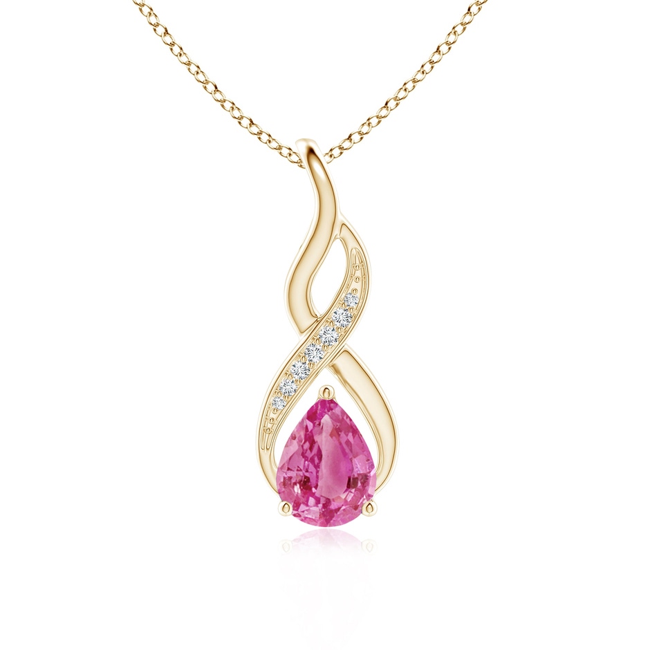 8x6mm AAA Pink Sapphire Infinity Swirl Pendant with Diamonds in Yellow Gold 