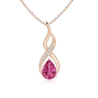 8x6mm AAAA Pink Sapphire Infinity Swirl Pendant with Diamonds in Rose Gold