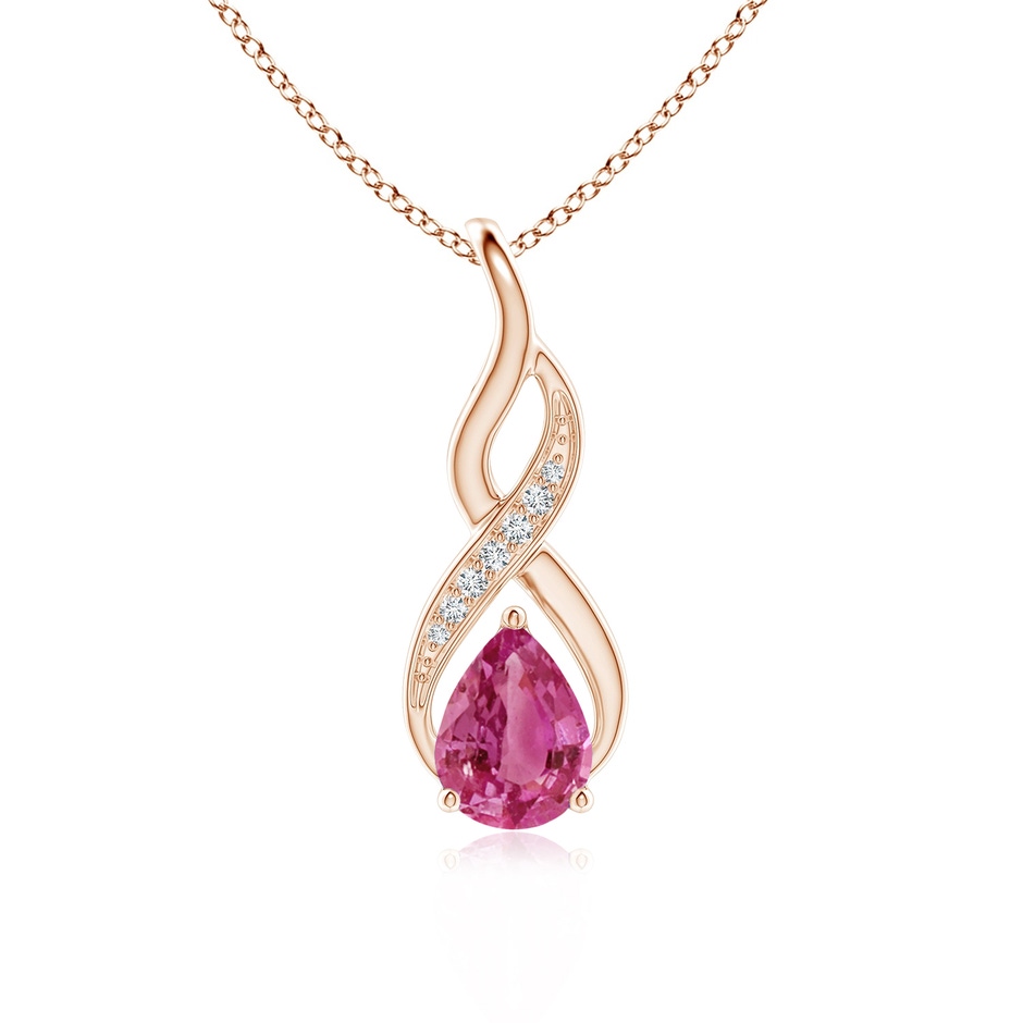 8x6mm AAAA Pink Sapphire Infinity Swirl Pendant with Diamonds in Rose Gold 