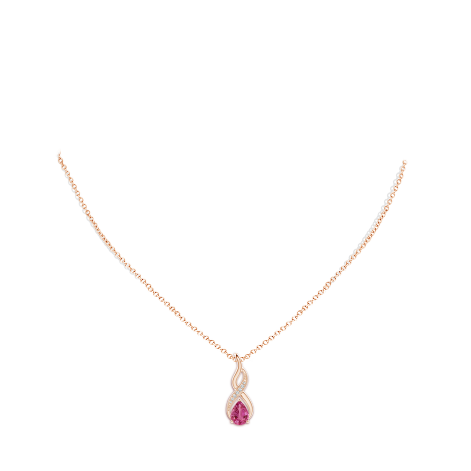 8x6mm AAAA Pink Sapphire Infinity Swirl Pendant with Diamonds in Rose Gold pen