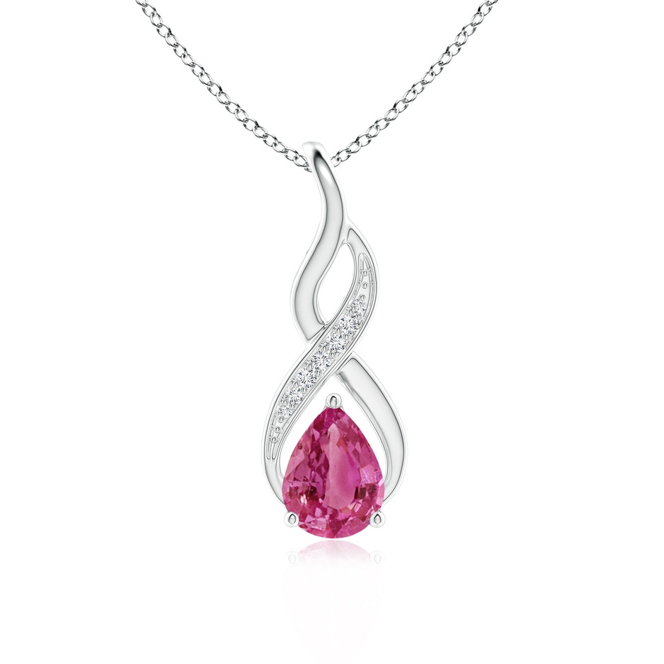 8x6mm AAAA Pink Sapphire Infinity Swirl Pendant with Diamonds in White Gold 