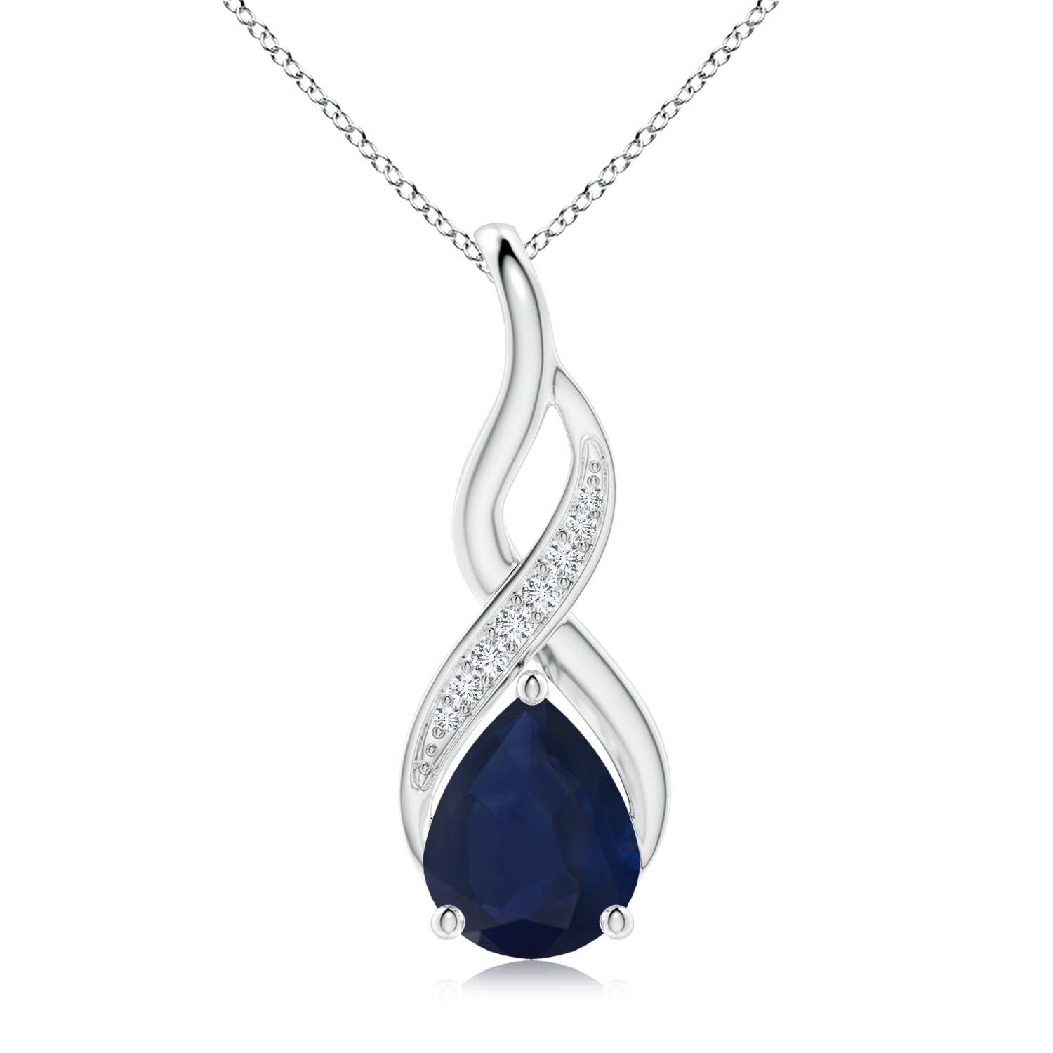 10x8mm A Blue Sapphire Infinity Swirl Pendant with Diamonds in 18CT White Gold