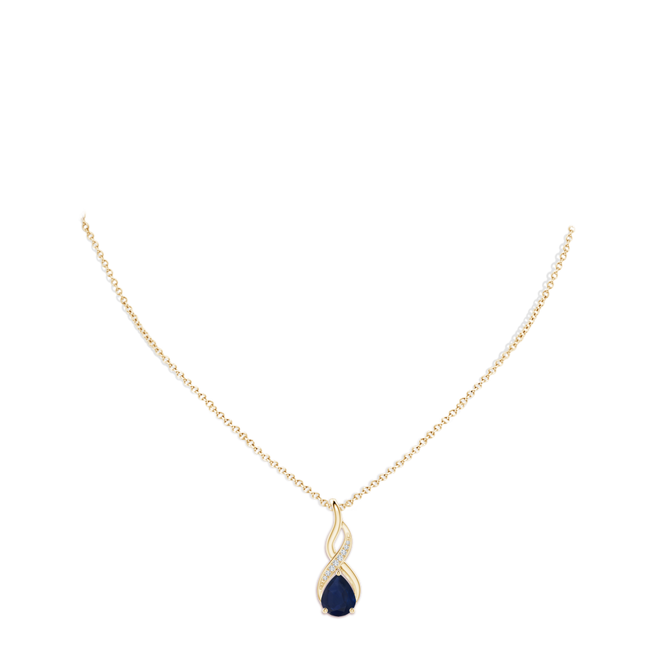 10x8mm A Blue Sapphire Infinity Swirl Pendant with Diamonds in 18K Yellow Gold pen