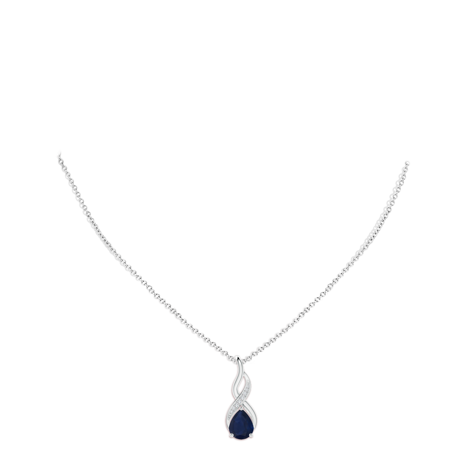 10x8mm A Blue Sapphire Infinity Swirl Pendant with Diamonds in White Gold pen