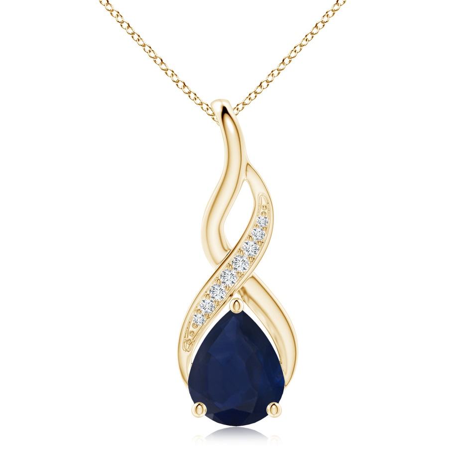 10x8mm A Blue Sapphire Infinity Swirl Pendant with Diamonds in Yellow Gold 